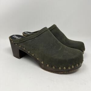 Sandgrens Womens Rome Clogs Mules Studded Block Heel Green Leather EU 39 8-8.5